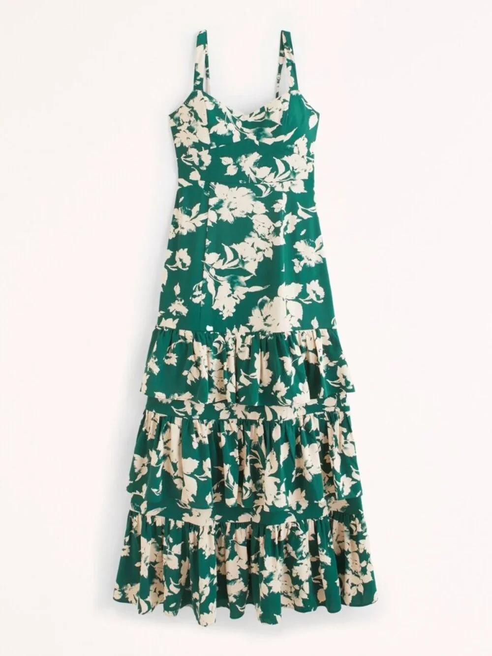 Abercrombie & Fitch Ruffle Tiered Maxi Dress Green Pattern Size S NWT $150